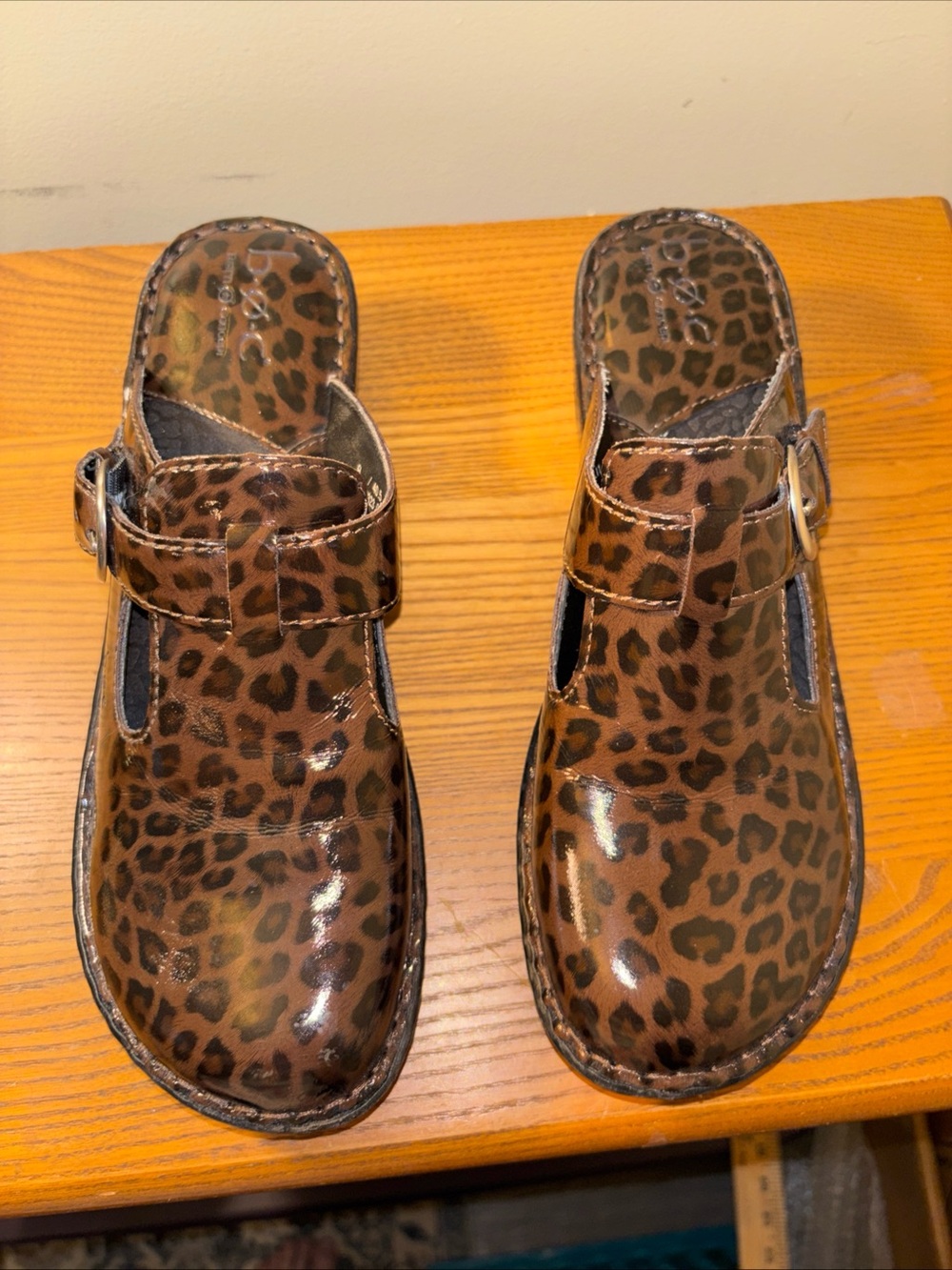 boc Leopard Print Leather Clog Mules in Brown
